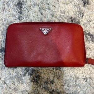 Prada Scarlet Leather Zip Wallet